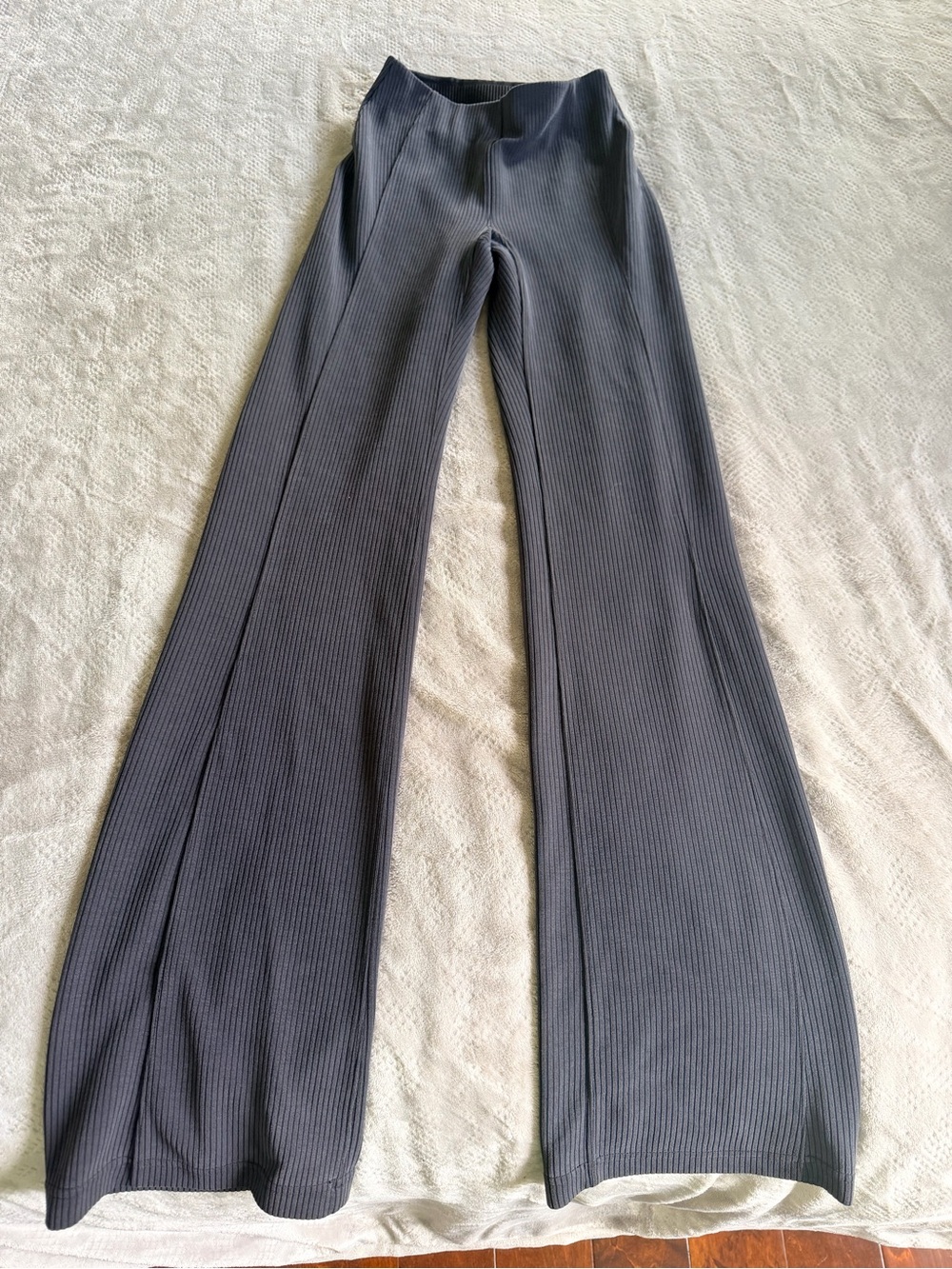 Ribbed Flared Pants in Charcoal Gray